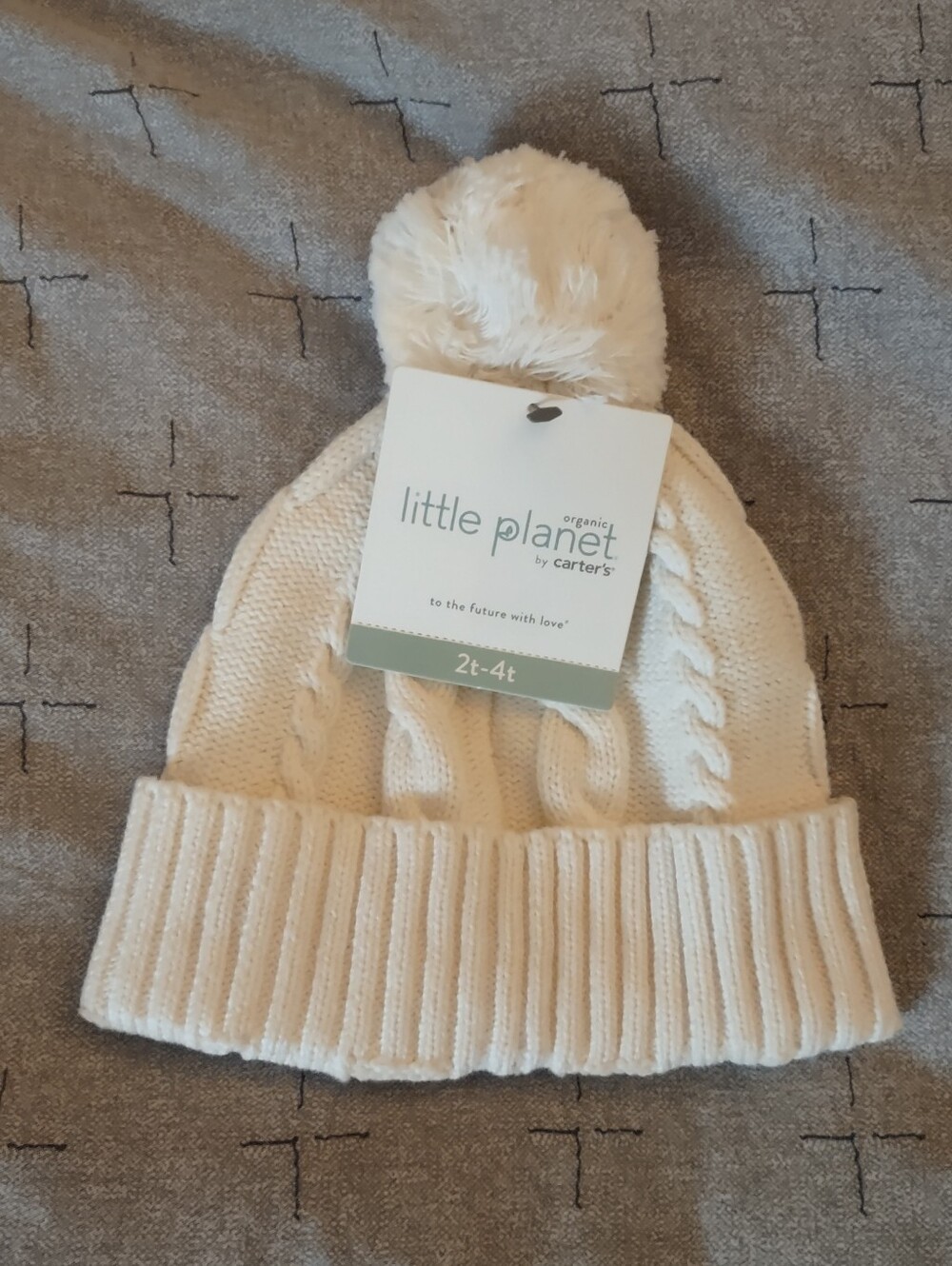 Cream Cable Knit Pom Beanie - Kids